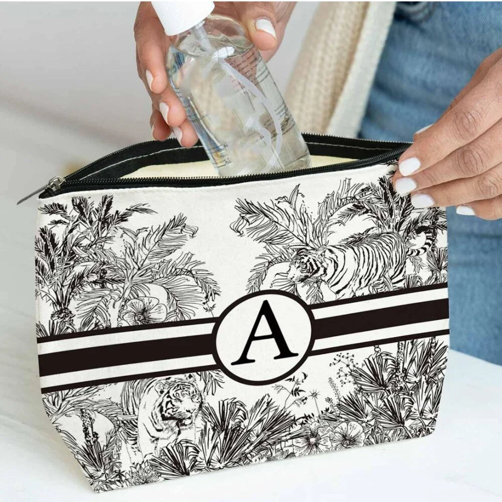 NIB Letter Monogram Initial Canvas Cosmetic Bag\Makeup Storage Pouch - A